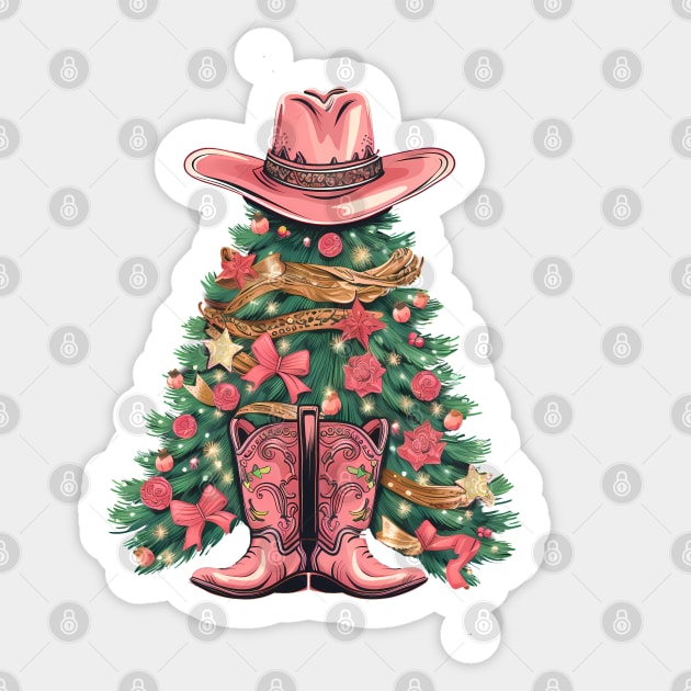 Cousin Tree Wearing Pink Cowboy Boots and Hat Sticker by Retroprints